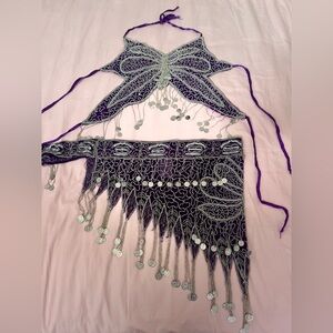Purple and Silver Embroidered Butterfly Top and Skirt Set